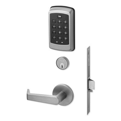 Yale nexTouch Mortise Lock Z-Wave Plus v2 Pushbutton Cylinder Override with Thumbturn, Augusta Lever, Satin Chrome